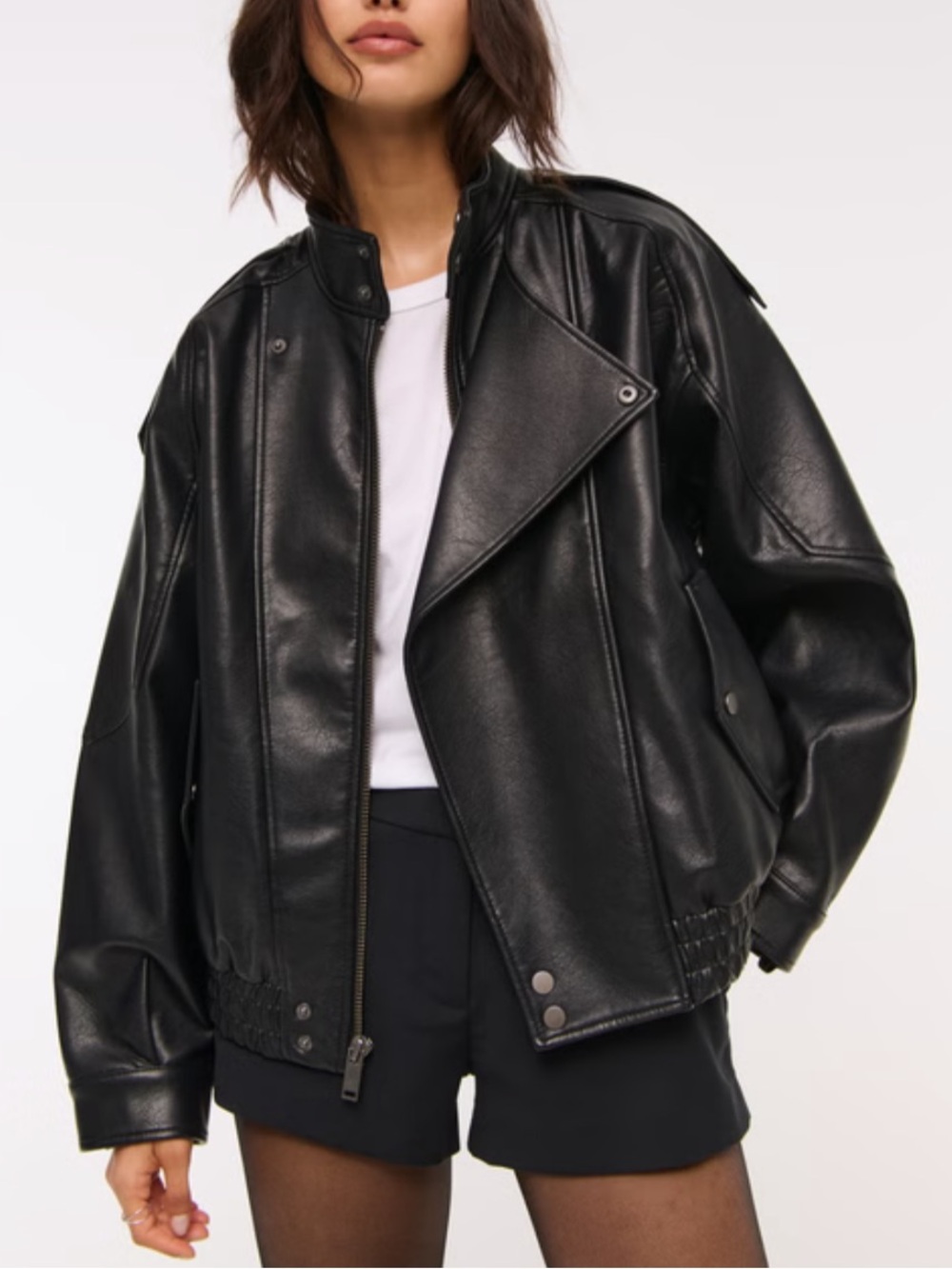 A & F Relaxed Mockneck Vegan Leather Bomber Jacket Black Size XS
